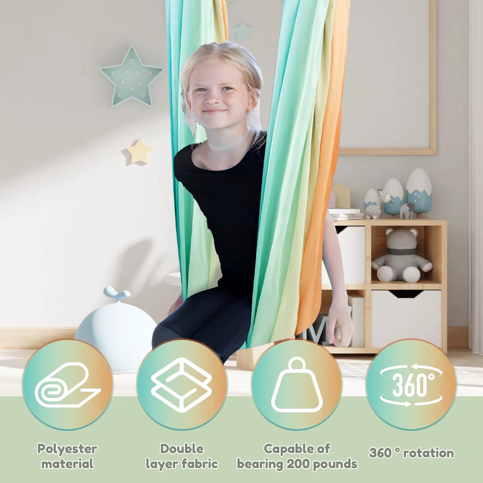 Sensory Swing Double Layer Comfortable Indoor Swing Stretch Resistant Swing Hammock Holds up to 200 Lbs for Children Adults Use