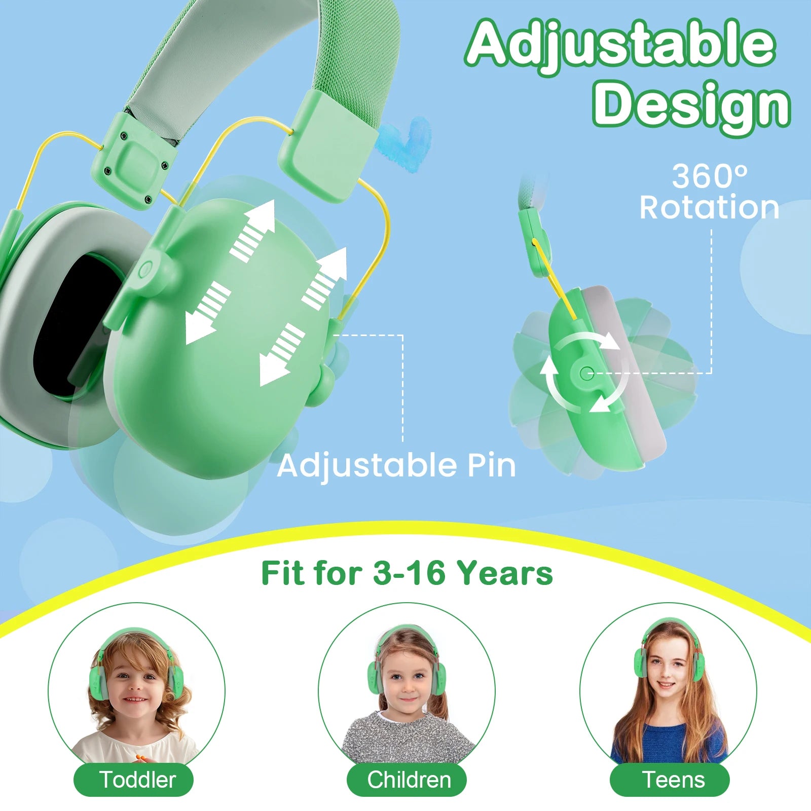 New Kid Ear Protection Baby Noise Earmuffs Noise Reduction Ear Defenders Earmuff for Children Adjustable Nrr 25Db Safety Muffs