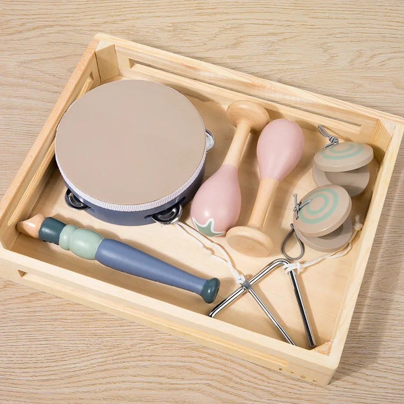 Kids Wooden Music Instruments Set Toys Montessori Sensory Toys Sand Drum Hammer Instrument Percussion Preschool Educational Toys