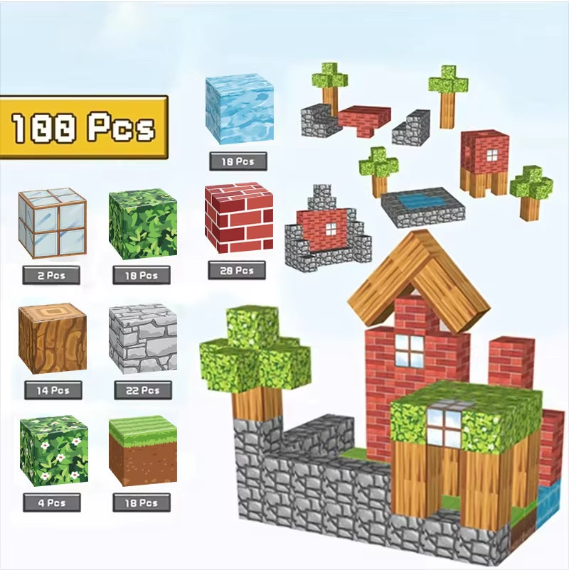 100Pcs Magnetic Blocks Toy Build Magnet Set for Boys Girls Stem Montessori Sensory Cubes for Toddlers Gift