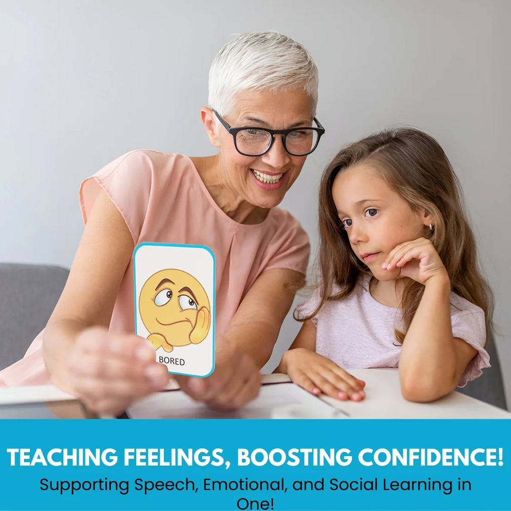 Emotions Canvas Activity Set; Social Learning Activity Game for Kids; Make Faces, Describe/Express Feelings; 2 Canvases; 12 Double-Sided/Emotion Cards, 55Pc Facial Expressions; Preschool Kids Ages 3+