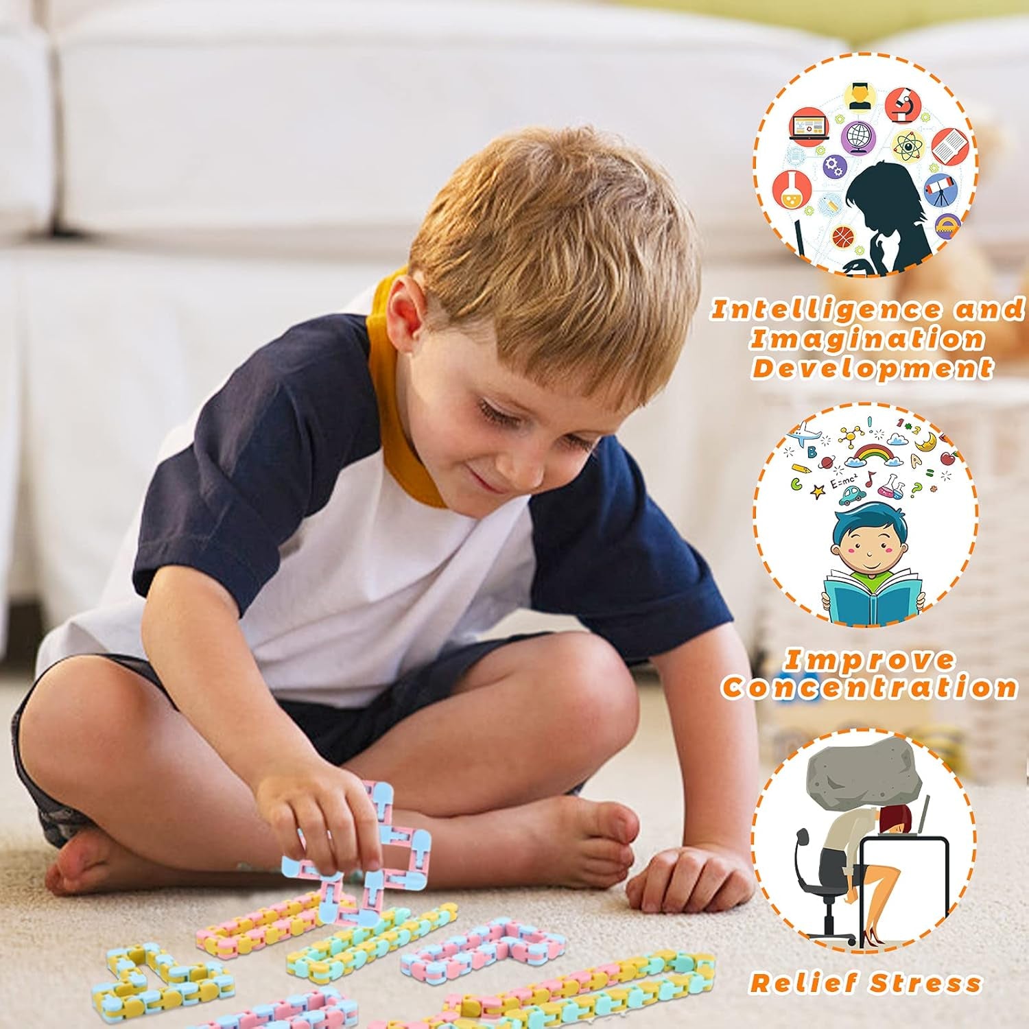 6 Pack Wacky Tracks Fidget Toys for Kids Classroom Prize Brithday Party Favors Gifts Sensory Snap Fidget Snake Click Toy for Adult Stress Relief