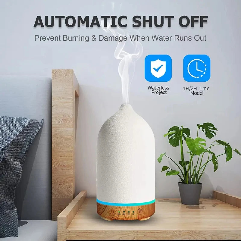 Ceramic Air Humidifier Aroma Diffuser Aromatherapy Cool Mist Ultrasonic Essential Oil Diffuser with 7 LED Humidifier