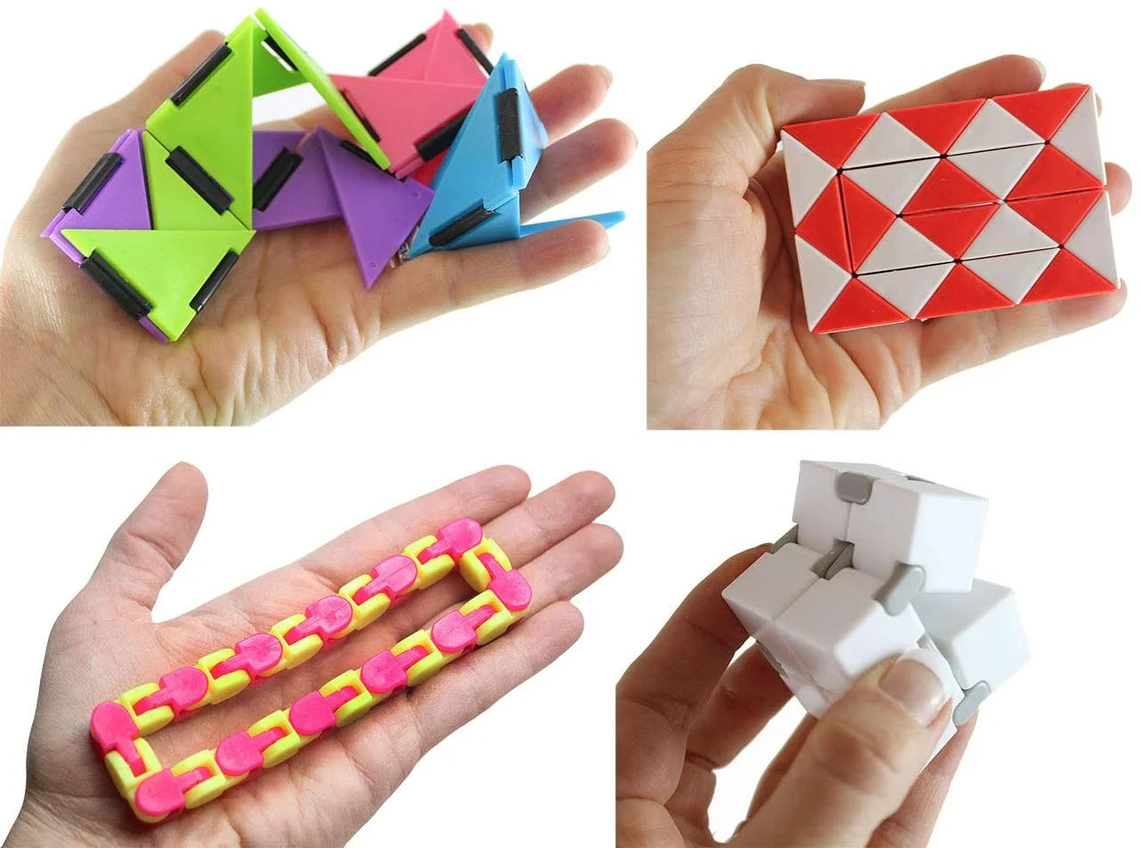Fidget Set of 4 Wacky Tracks, Twist Snake, Infinity Cube and Triangle - Fidget Toy - - ADD Anxiety