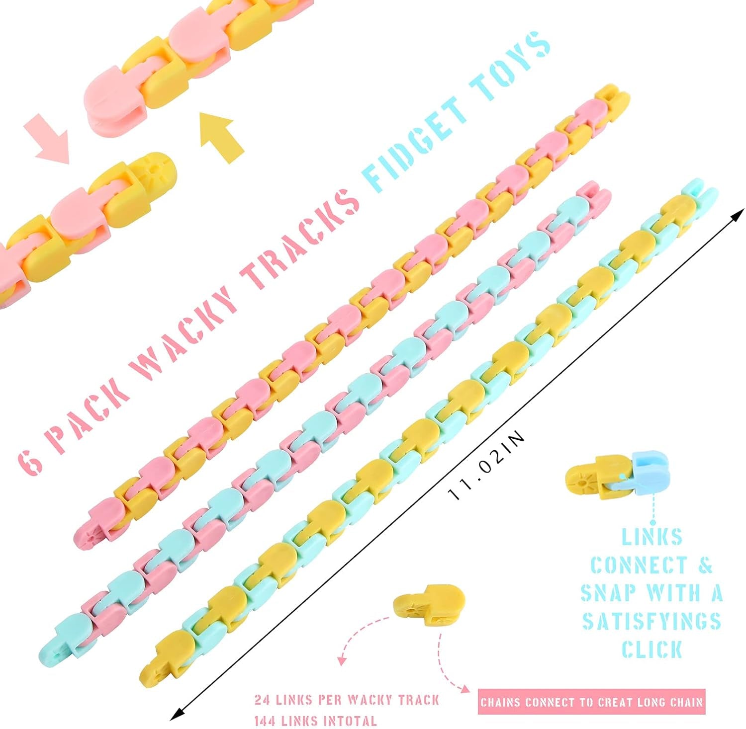 6 Pack Wacky Tracks Fidget Toys for Kids Classroom Prize Brithday Party Favors Gifts Sensory Snap Fidget Snake Click Toy for Adult Stress Relief
