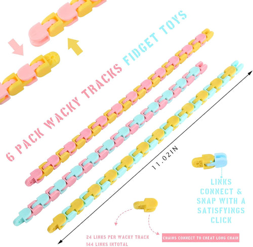 6 Pack Wacky Tracks Fidget Toys for Kids Classroom Prize Brithday Party Favors Gifts Sensory Snap Fidget Snake Click Toy for Adult Stress Relief