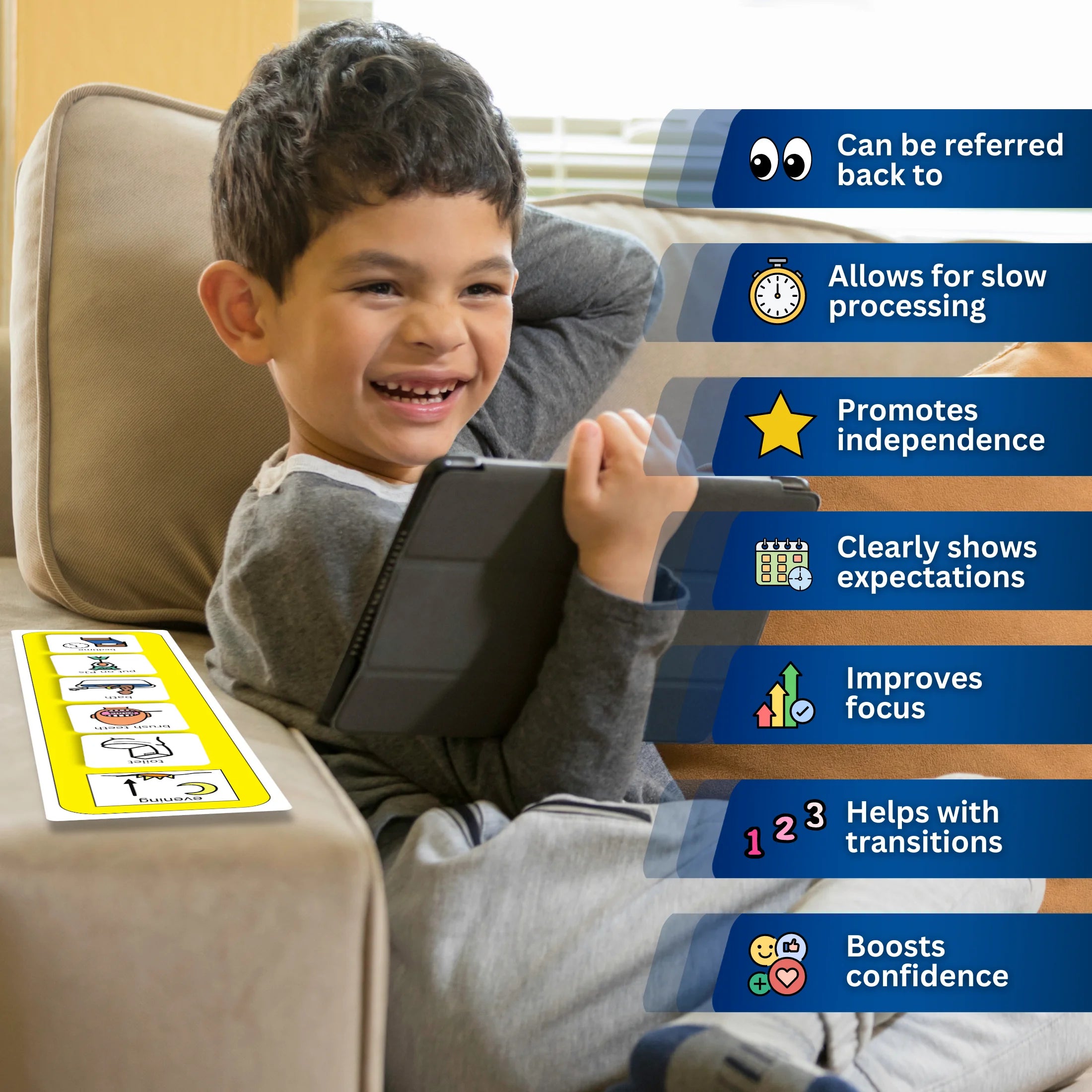 Evening Routine Chart – Visual Cards Evening Timetable Checklist Compatible with PECS Symbols and Boardmaker PCS Software (For ADHD, ASD, Autism, Kids, Children, Toddlers)