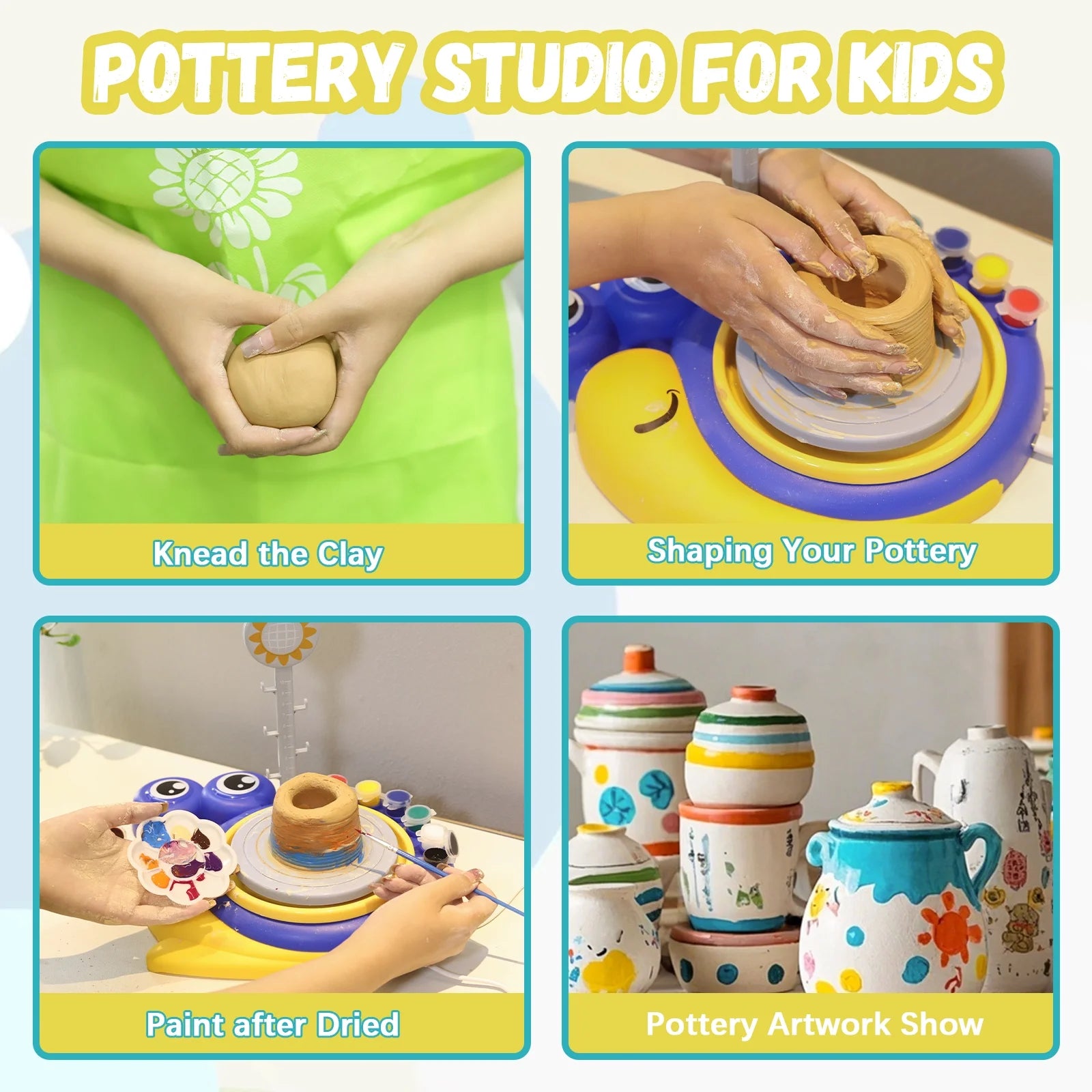 Pottery Wheel for Kids, Complete Pottery Kit for Beginners Girls Boy Toy, Arts and Crafts for Kids Ages 8-12, Clay Kit with Sculpting Tools, Ideal Birthday Halloween Christmas Gifts Toys