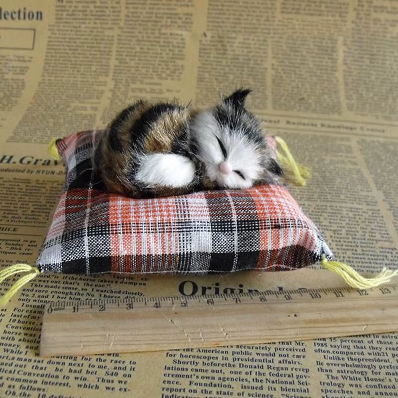 Artificial Mini Sleeping Cats on Cloth Pad Plush Simulation Lying Cats Doll Ornaments Children'S Gifts Home Decoration Crafts