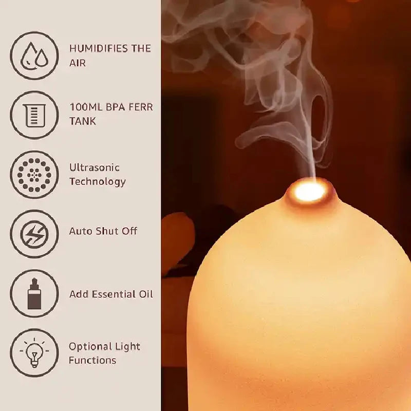 Ceramic Air Humidifier Aroma Diffuser Aromatherapy Cool Mist Ultrasonic Essential Oil Diffuser with 7 LED Humidifier