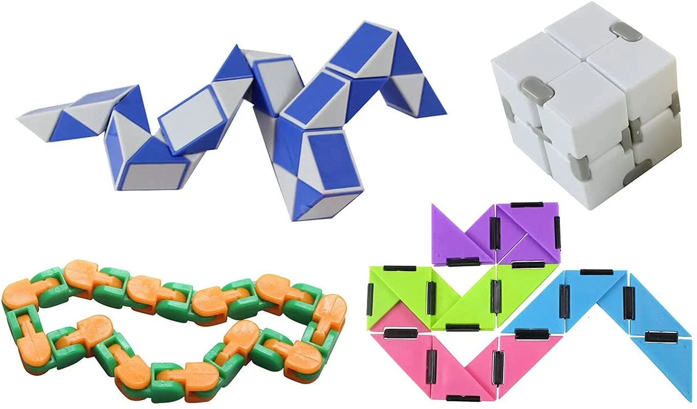 Fidget Set of 4 Wacky Tracks, Twist Snake, Infinity Cube and Triangle - Fidget Toy - - ADD Anxiety