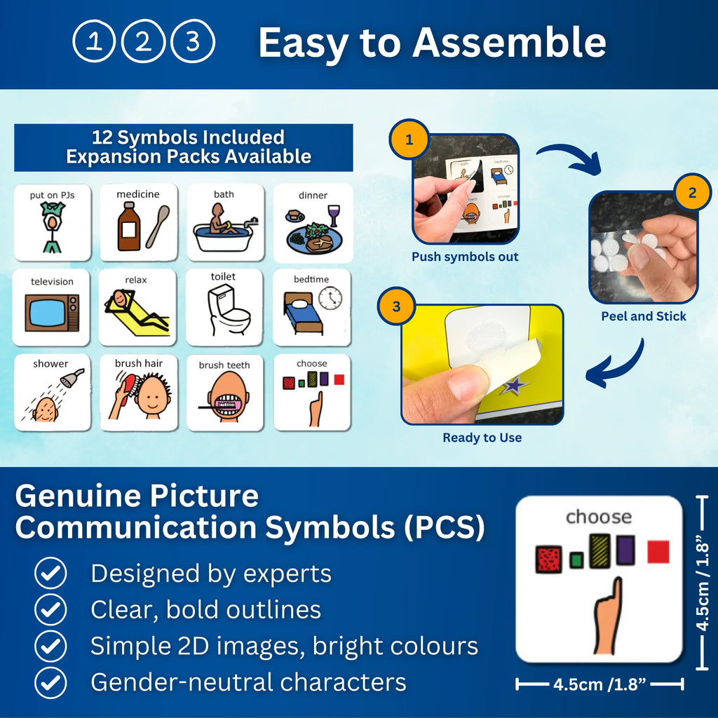 Evening Routine Chart – Visual Cards Evening Timetable Checklist Compatible with PECS Symbols and Boardmaker PCS Software (For ADHD, ASD, Autism, Kids, Children, Toddlers)
