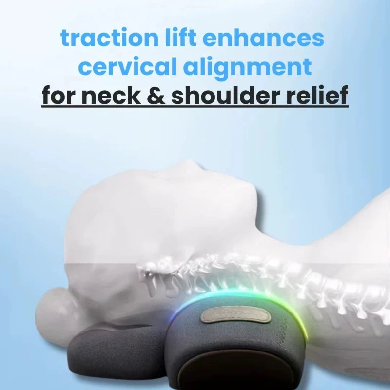 -3-In-1 Neck Massager Cervical Pillow Hot Compress Vibration Massage Neck Traction Relax Pillow Spine Support Massager