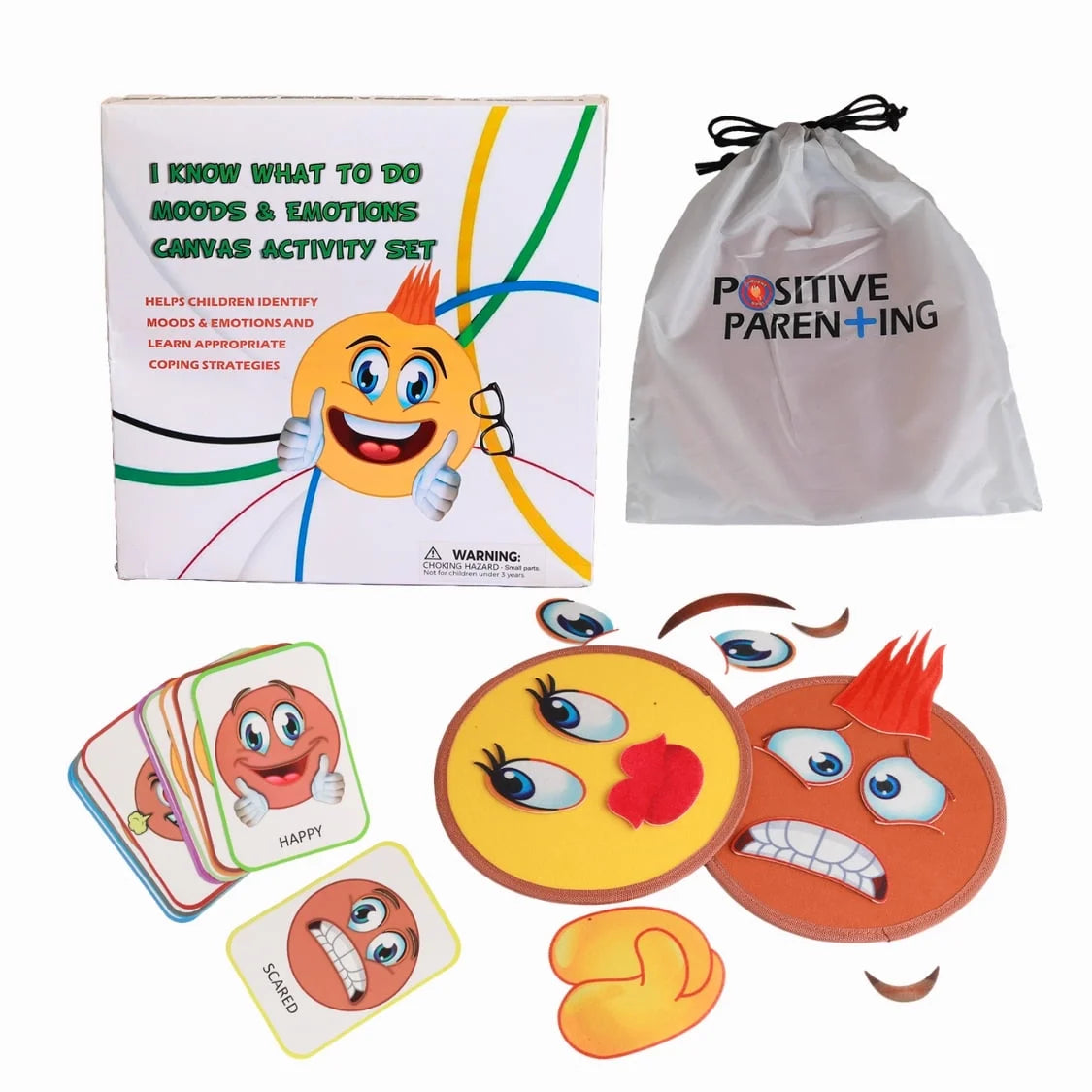 Emotions Canvas Activity Set; Social Learning Activity Game for Kids; Make Faces, Describe/Express Feelings; 2 Canvases; 12 Double-Sided/Emotion Cards, 55Pc Facial Expressions; Preschool Kids Ages 3+