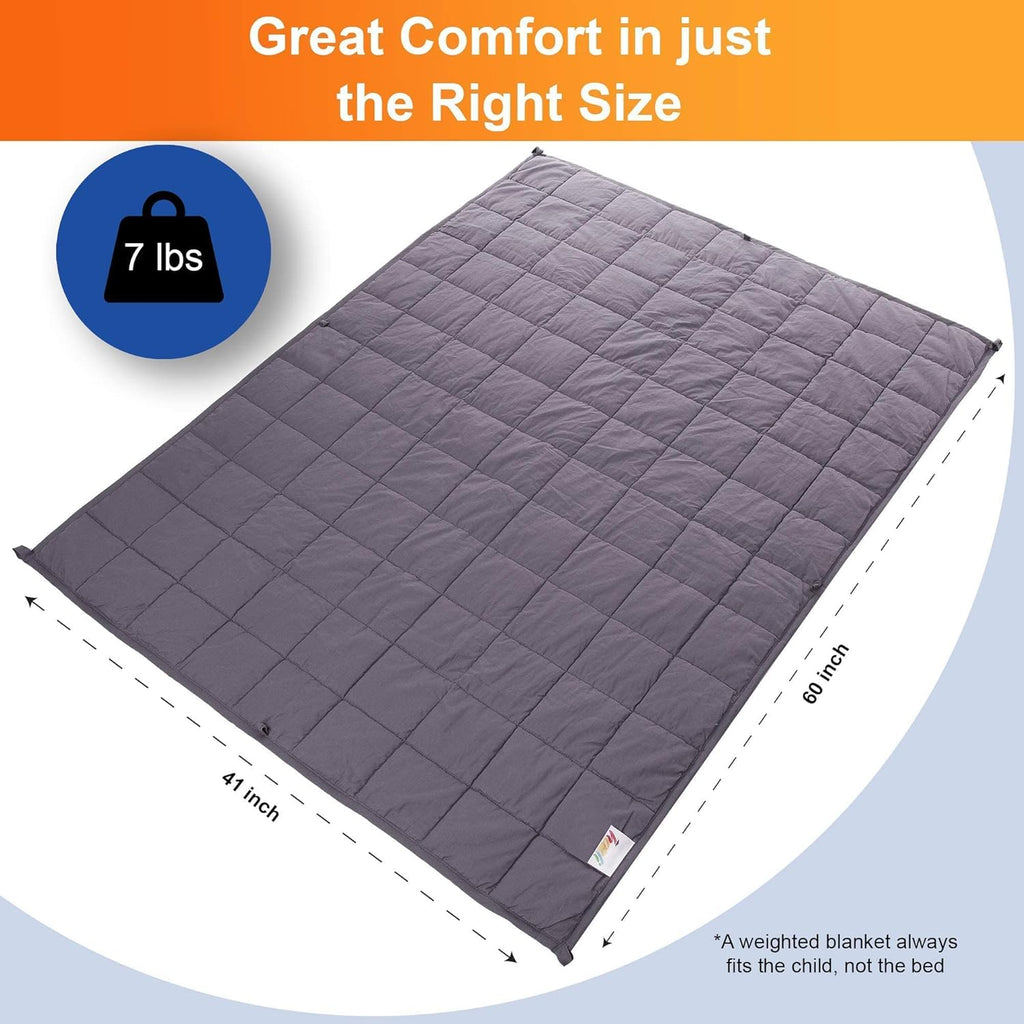 Super-Soft Kids Weighted Blanket 7 Pounds - Weighted Blanket for Kids - Easy to Clean, Washable Minky Cover - 41X60 Inches 7Lbs Child - Heavy Blanket for Girls and Boys
