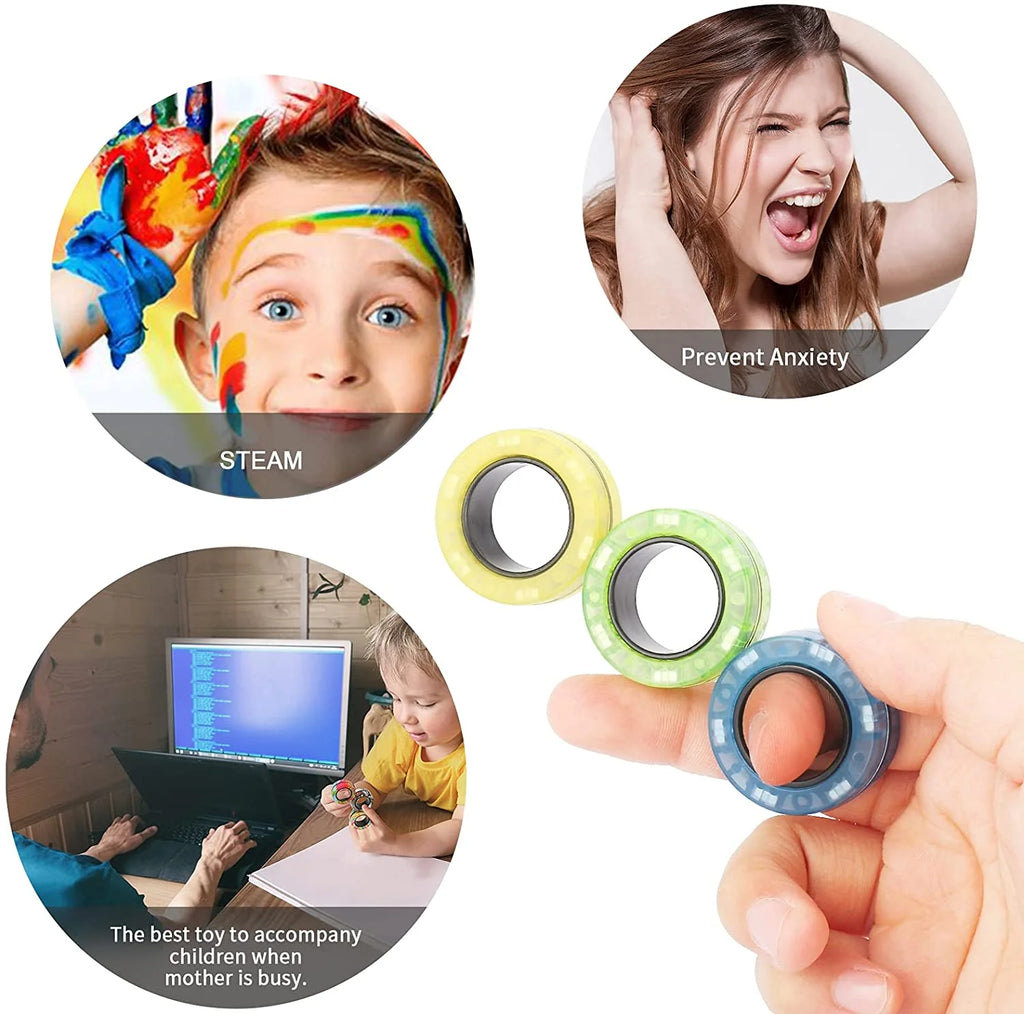 Magnetic Rings Fidget Toy Set, Idea ADHD Fidget Toys, Adult Fidget Magnets Spinner Rings for Anxiety Relief Therapy, Fidget Pack Great Gift for Adults Teens Kids (3PCS)