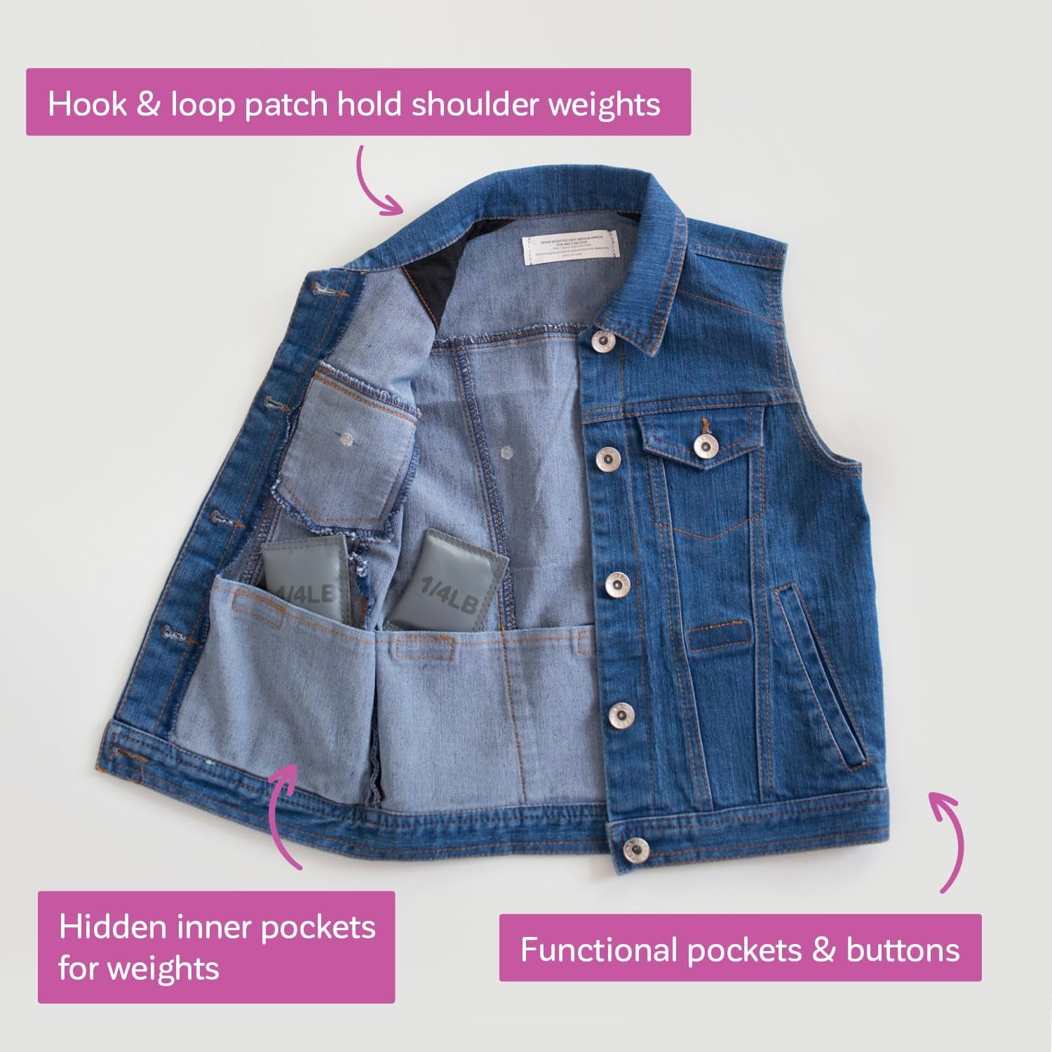 – Denim Weighted Vest for Teens – Sensory Weighted Vest Provides Soothing Weight for Teens with Sensory Issues – X-Large