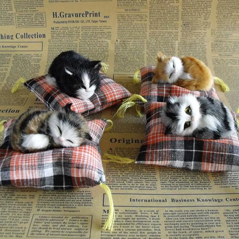 Artificial Mini Sleeping Cats on Cloth Pad Plush Simulation Lying Cats Doll Ornaments Children'S Gifts Home Decoration Crafts