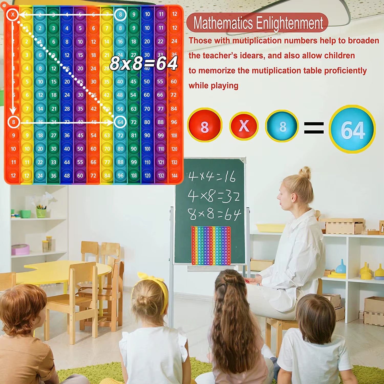 1-12 Multiplication Addition Push Its Bubble Fidget Sensory Toys, Silicone Rainbow Teaching Aids, Math Toys