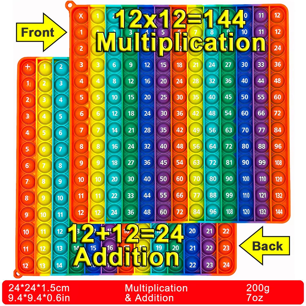 1-12 Multiplication Addition Push Its Bubble Fidget Sensory Toys, Silicone Rainbow Teaching Aids, Math Toys
